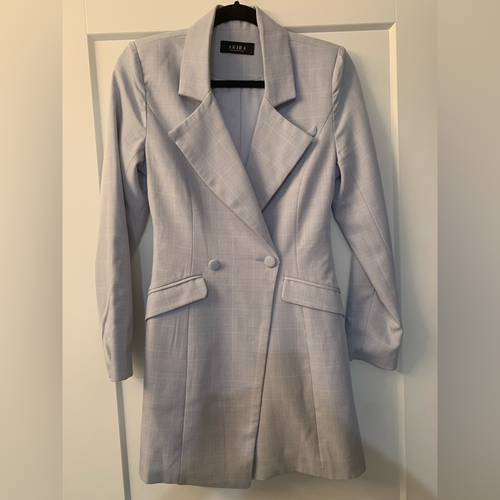 AKIRA Baby Blue Plaid Blazer/Blazer Dress - Small - Picture 4 of 8